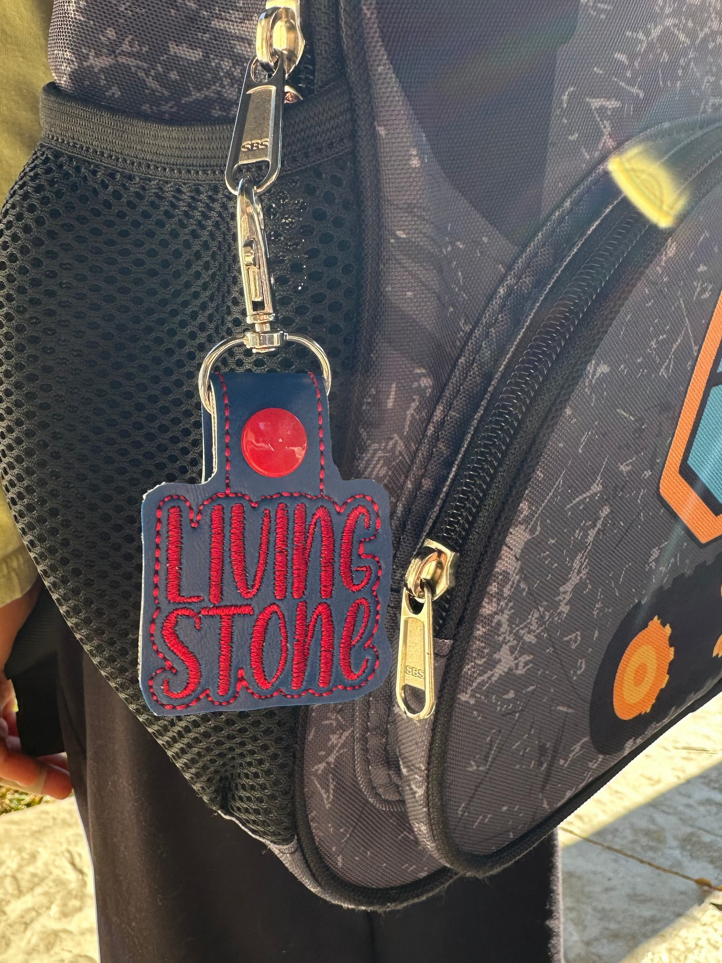 Living Stone Tag for bottles, backpacks, keys Navy with Red font (link for customize in description)