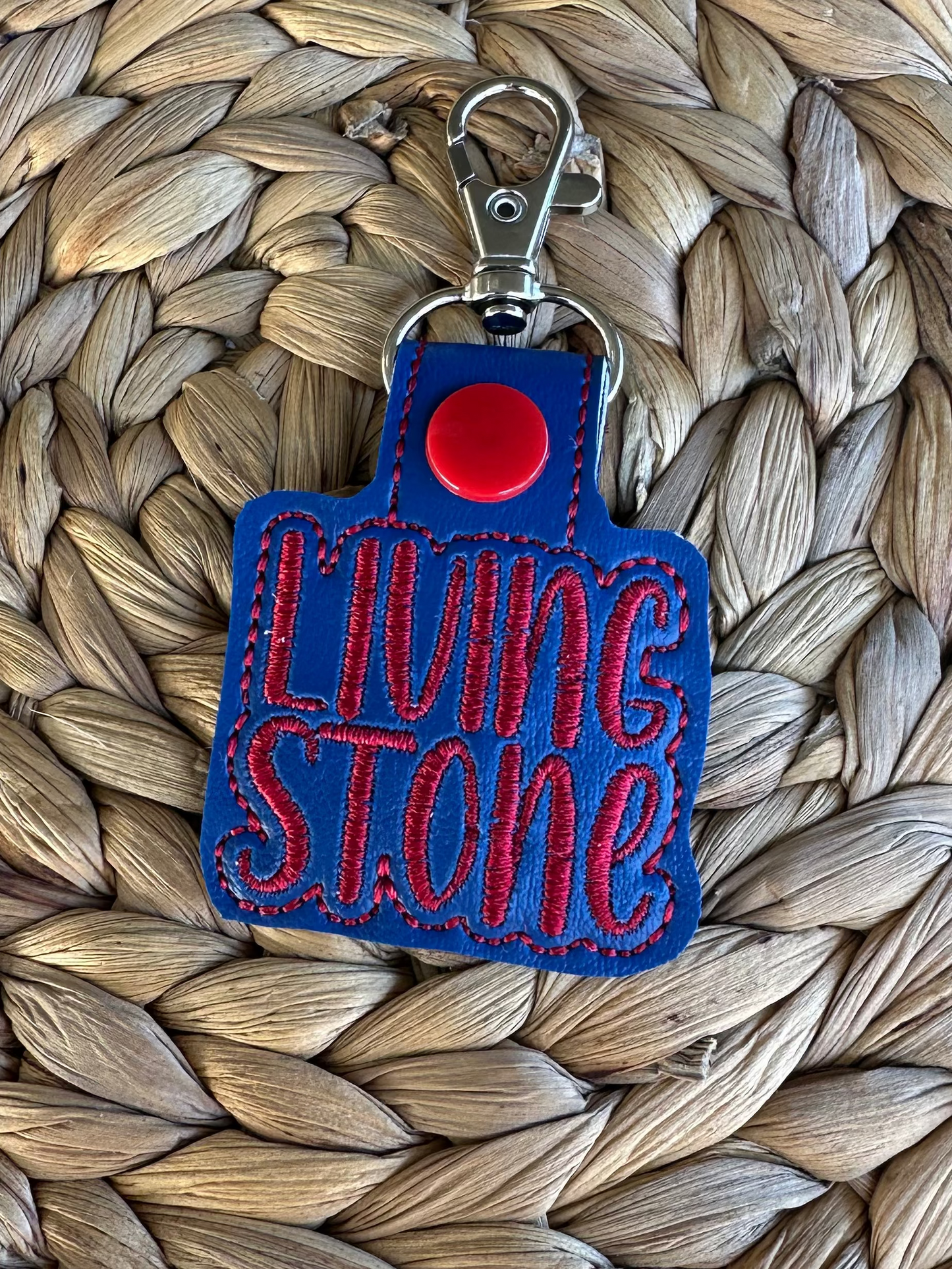 Living Stone Tag for bottles, backpacks, keys Navy with Red font (link for customize in description)